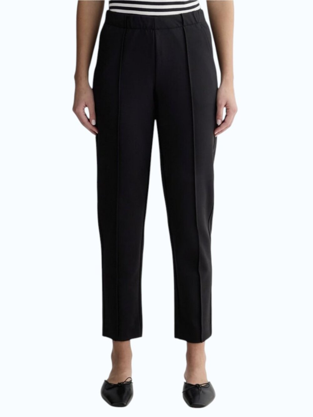 Everlane The Dream Pants Women's L Black Pull-On Pintuck Stripe Ankle Office